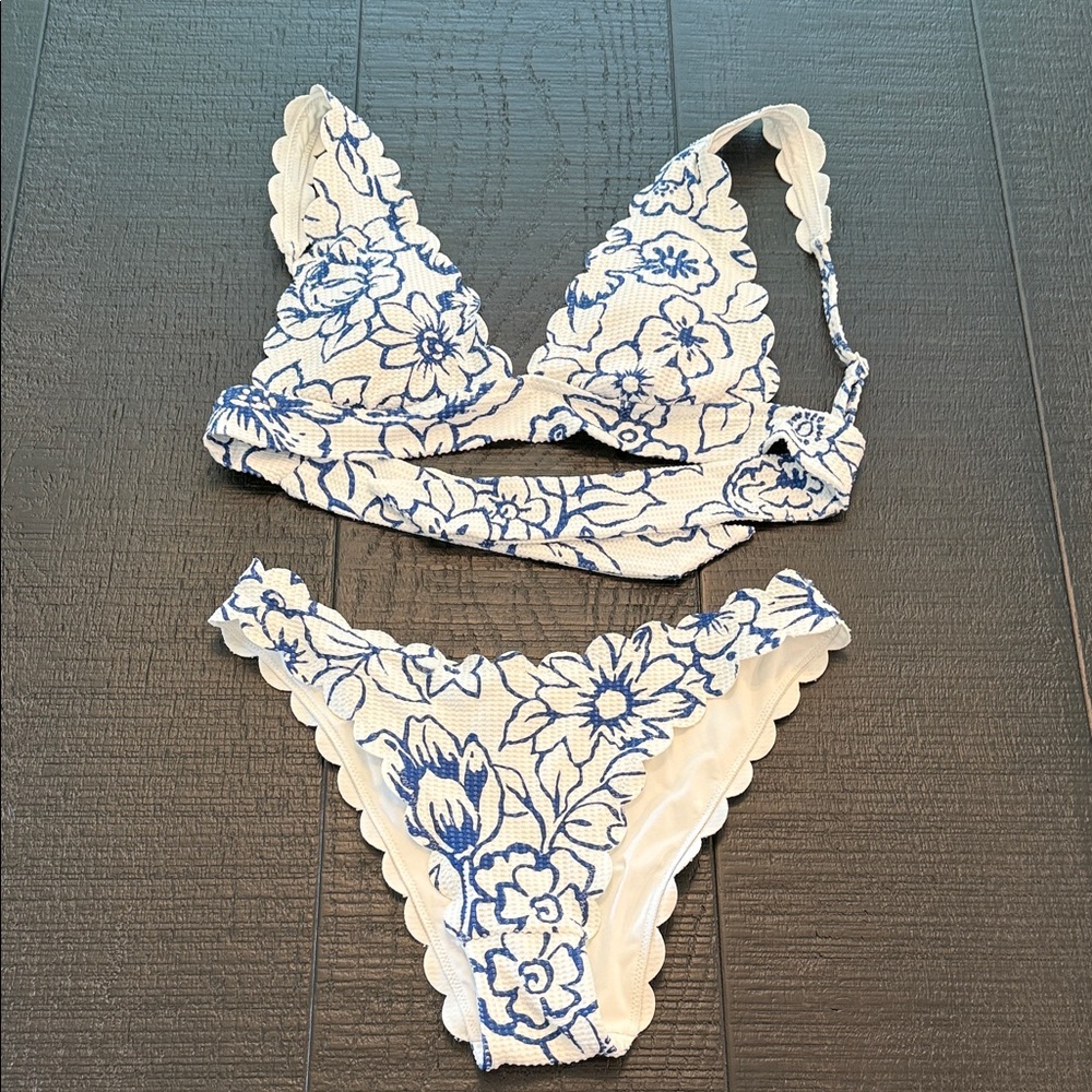 Aerie Floral Bikini Set in Blue and White